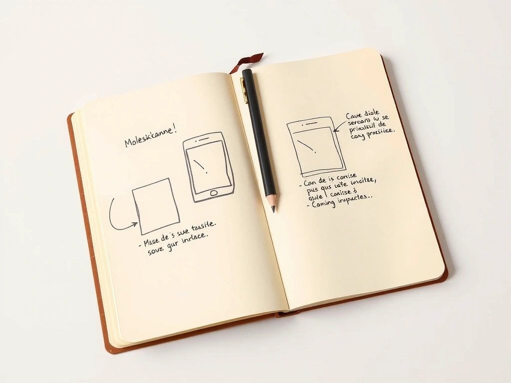 Carnet de notes avec croquis de wireframes